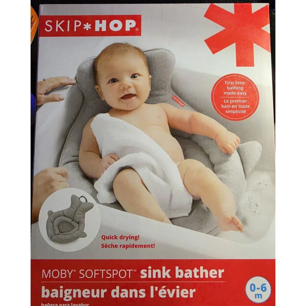 Skip Hop Moby SoftSpot Sink Bather Gray Newborn Baby Bath Seat 0-6 Months
